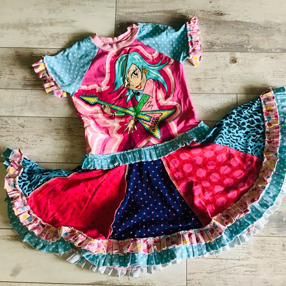 Custom Upcycle “Jem” Rock n Roll Twirl Dress OOAK Sz M
